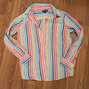 Lands End Rainbow Striped Button-Up Shirt